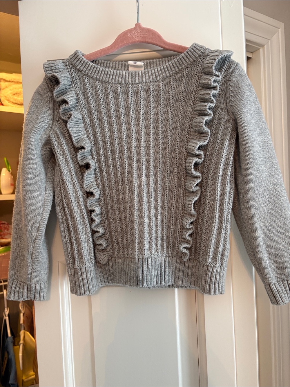 BabyGap Gray Ruffle-Accent Knit Sweater - 3 Years